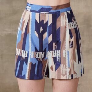 NEW Ranna Gill Nori Shorts Womens XS Blue Multicolor Linen Coastal Pockets